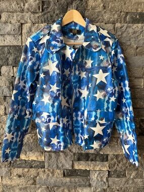 Lucky & Blessed Women’s Patriotic Blue Star Moto Jacket 4th Of July Small NWT